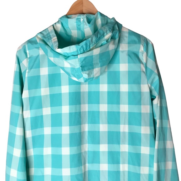 Women's Small Patagonia Check Gingham Shell Jacket Coat Aqua Cream Windbreaker - Picture 9 of 11